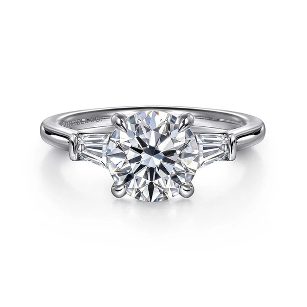 14K White Gold Round Three Stone Lotus Diamond Engagement Ring