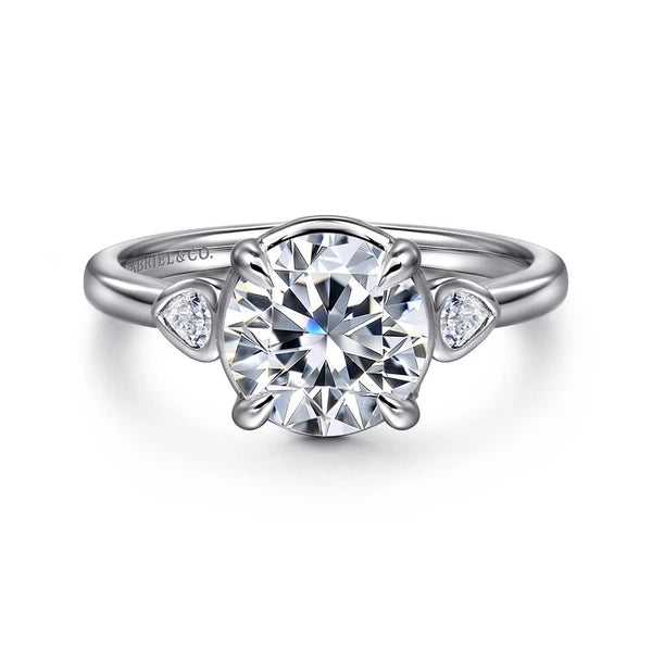 14K White Gold Round Three Stone Diamond Engagement Ring