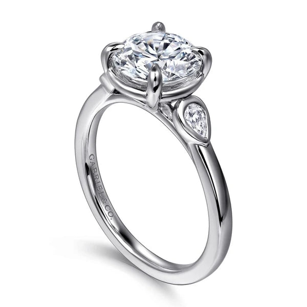 14K White Gold Round Three Stone Diamond Engagement Ring
