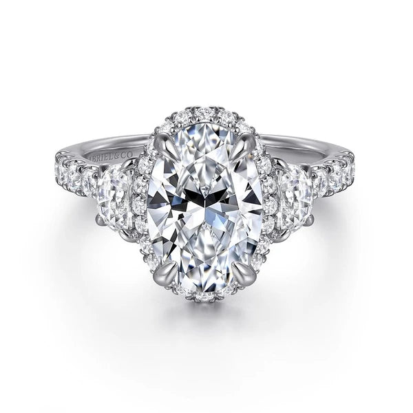 14K White Gold Oval Halo Diamond Engagement Ring