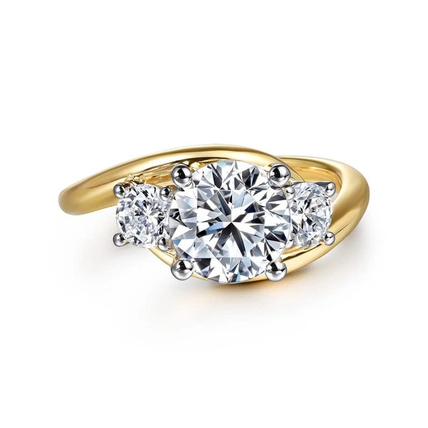 14K White-Yellow Gold Round Three Stone Diamond Engagement Ring