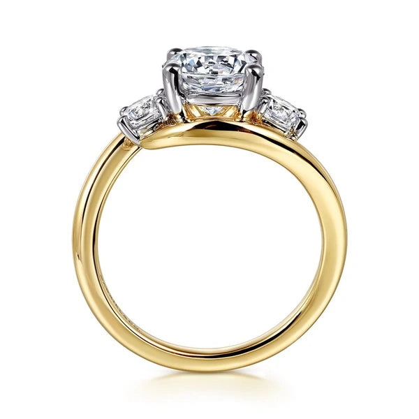 14K White-Yellow Gold Round Three Stone Diamond Engagement Ring