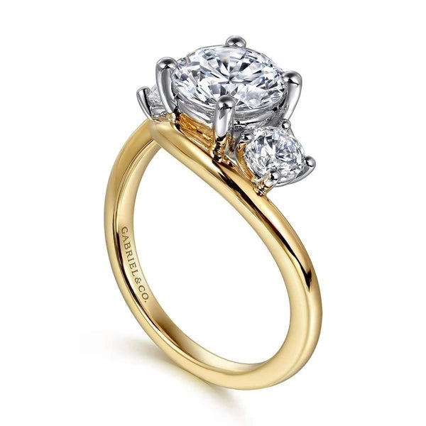 14K White-Yellow Gold Round Three Stone Diamond Engagement Ring