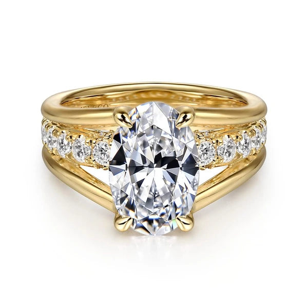 14K Yellow Gold Split Shank Oval Diamond Engagement Ring