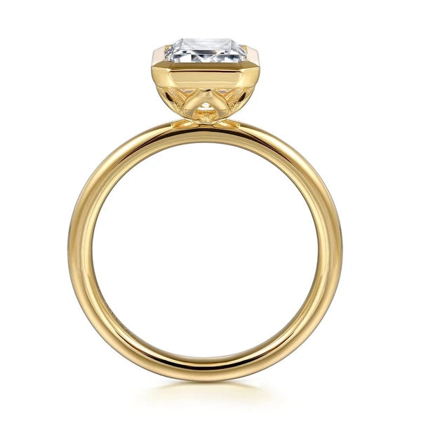 14K Yellow Gold Emerald Cut Bezel Set Diamond Engagement Ring