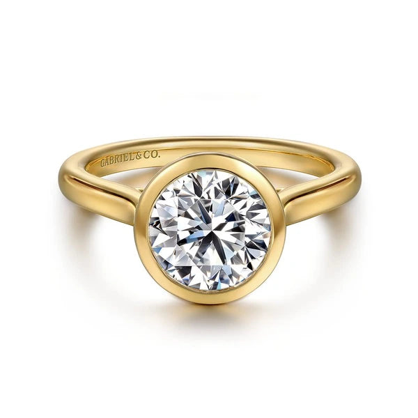 14K Yellow Gold Round Bezel Set Diamond Engagement Ring