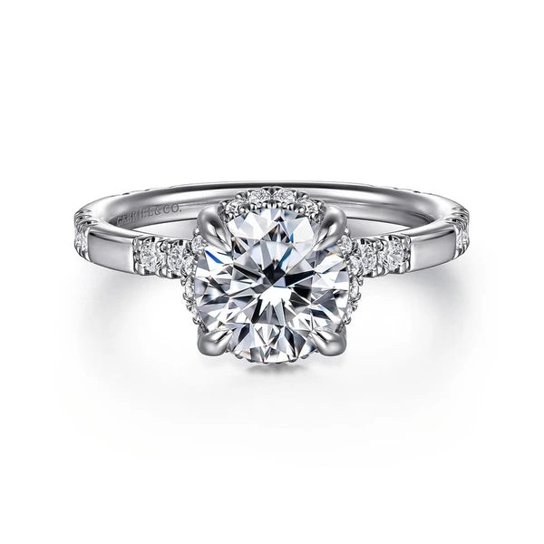 14K White Gold Round Hidden Halo Diamond Engagement Ring