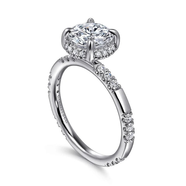 14K White Gold Round Hidden Halo Diamond Engagement Ring