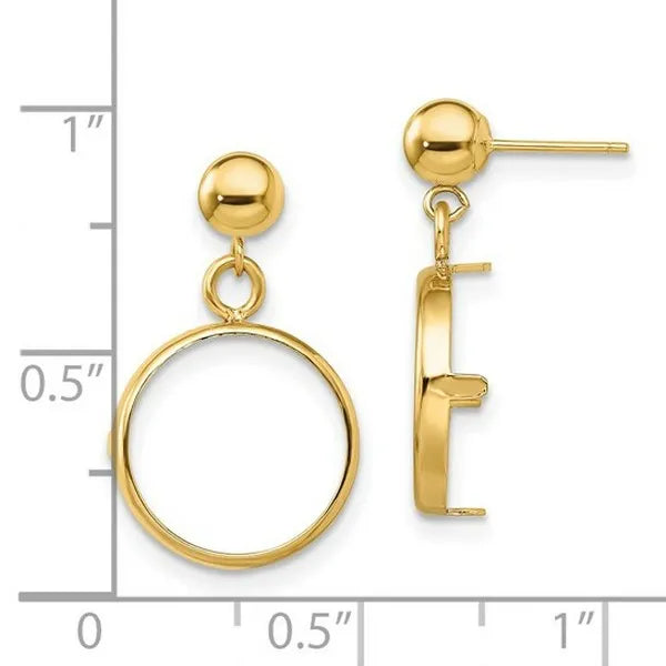 14k Classic Prong Coin Bezel Post Dangle Earrings