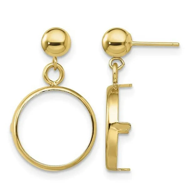 14k Classic Prong Coin Bezel Post Dangle Earrings