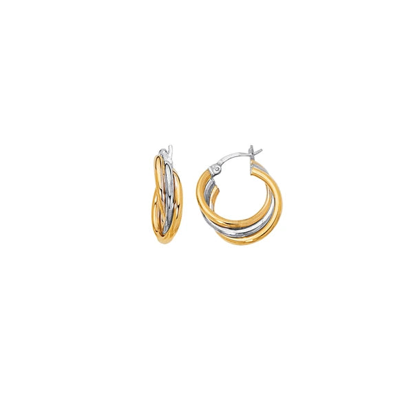 14K Yellow &amp; White Gold Polished Triple Row Hoop Earring