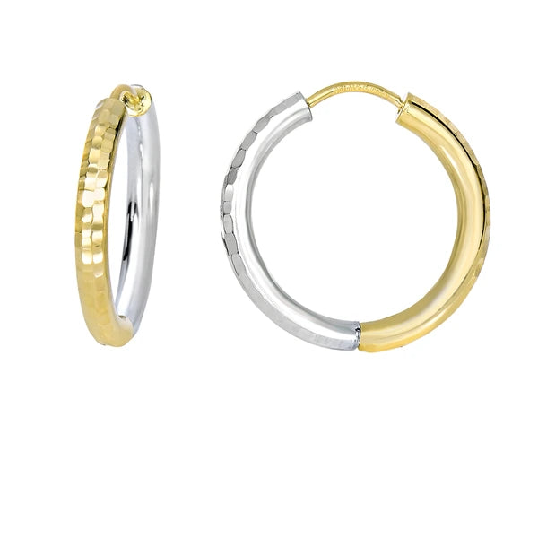 14K Yellow &amp; White Gold Diamond Cut Hoop Earring