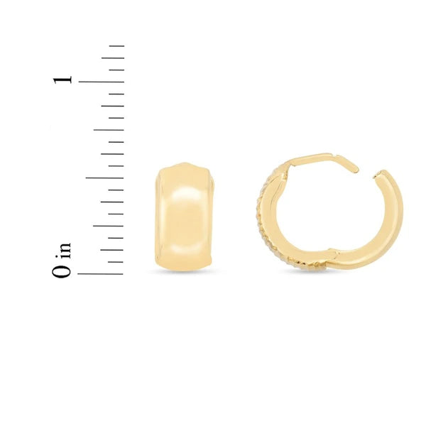 14K Gold Reversible Polished &amp; Linear Diamond Cut Huggie Earring