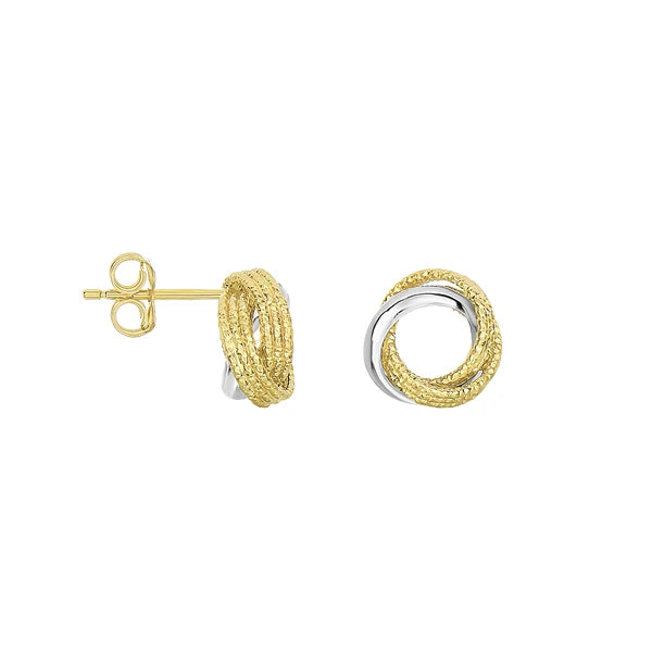 14K Gold Diamond Cut &amp; Polished Open Center Love Knot Stud Earring