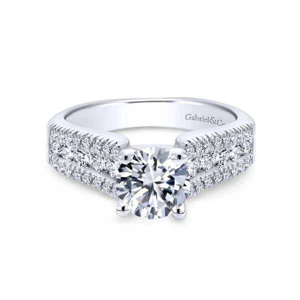 14K White Gold Round Wide Band Diamond Engagement Ring