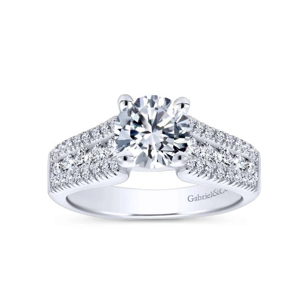 14K White Gold Round Wide Band Diamond Engagement Ring