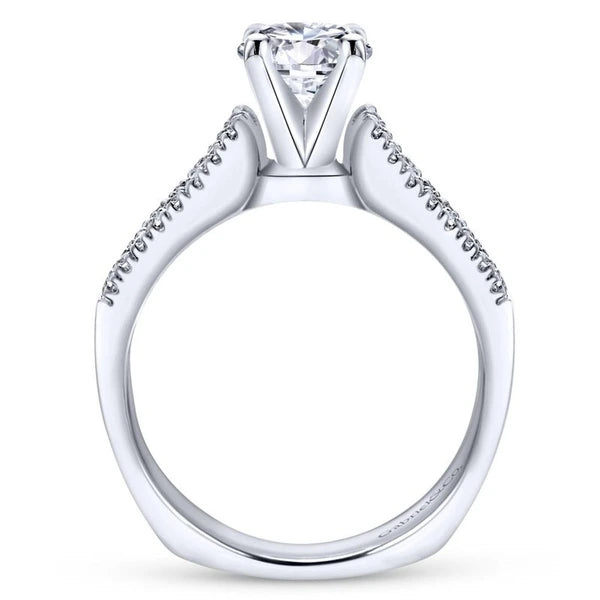 14K White Gold Round Wide Band Diamond Engagement Ring