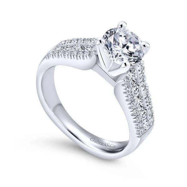 14K White Gold Round Wide Band Diamond Engagement Ring