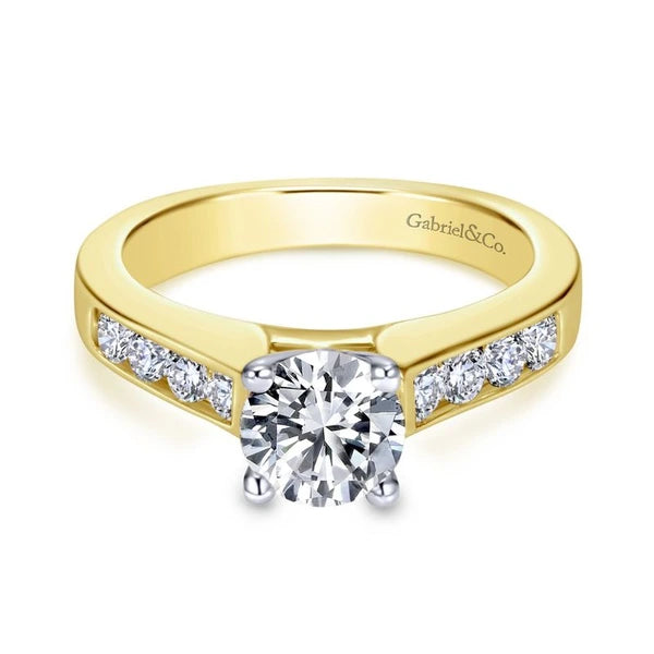 14K White-Yellow Gold Round Diamond Engagement Ring