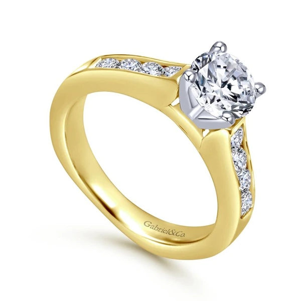 14K White-Yellow Gold Round Diamond Engagement Ring
