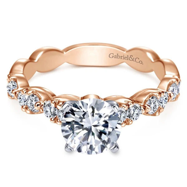 14k Rose Gold Round Contemporary Diamond Engagement Ring