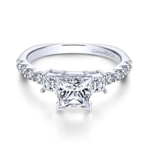 14K White Gold Princess Cut Three Stone Diamond Engagement Ring