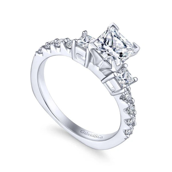 14K White Gold Princess Cut Three Stone Diamond Engagement Ring