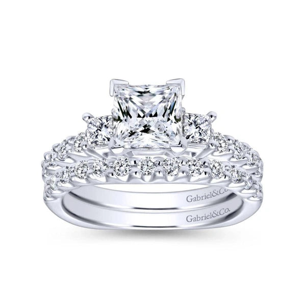 14K White Gold Princess Cut Three Stone Diamond Engagement Ring