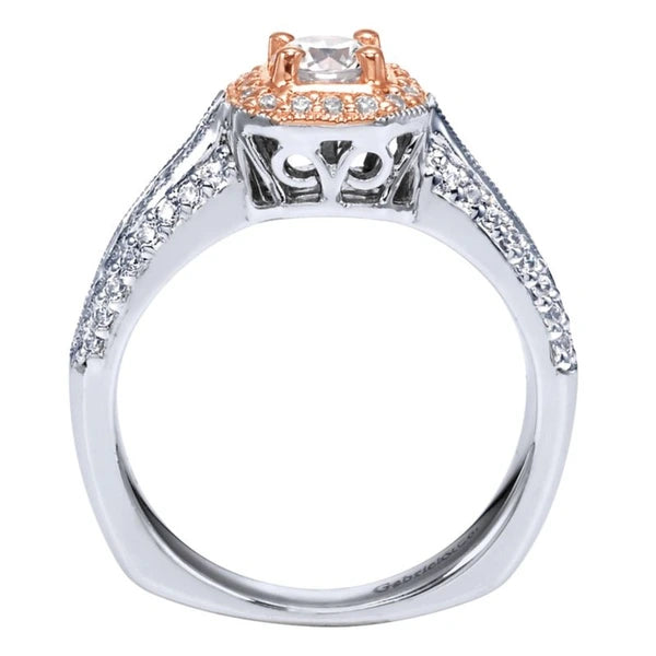 Vintage 14K White-Rose Gold Round Halo Diamond Engagement Ring