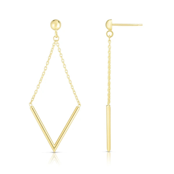 14K Gold Polished V Drop Earring