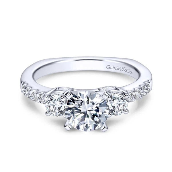 14K White Gold Round Three Stone Diamond Engagement Ring