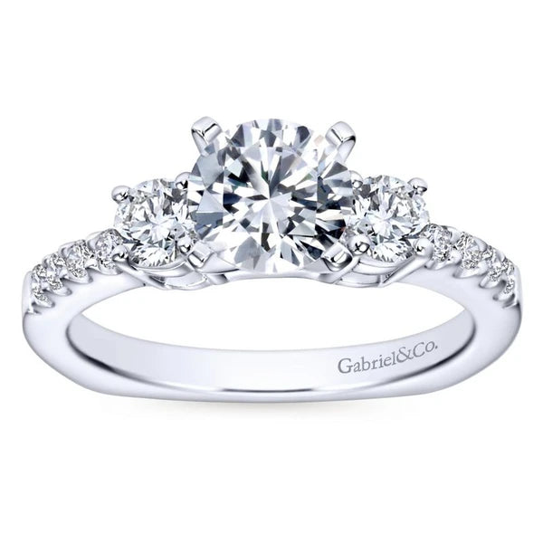 14K White Gold Round Three Stone Diamond Engagement Ring