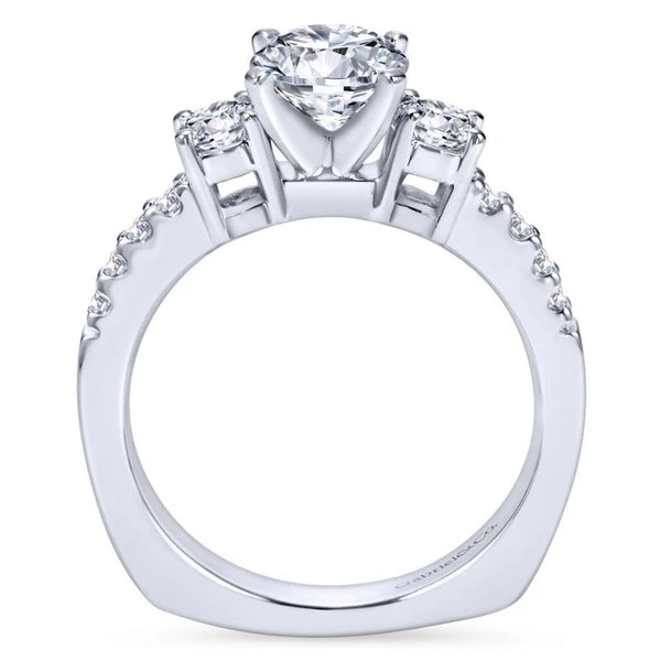 14K White Gold Round Three Stone Diamond Engagement Ring