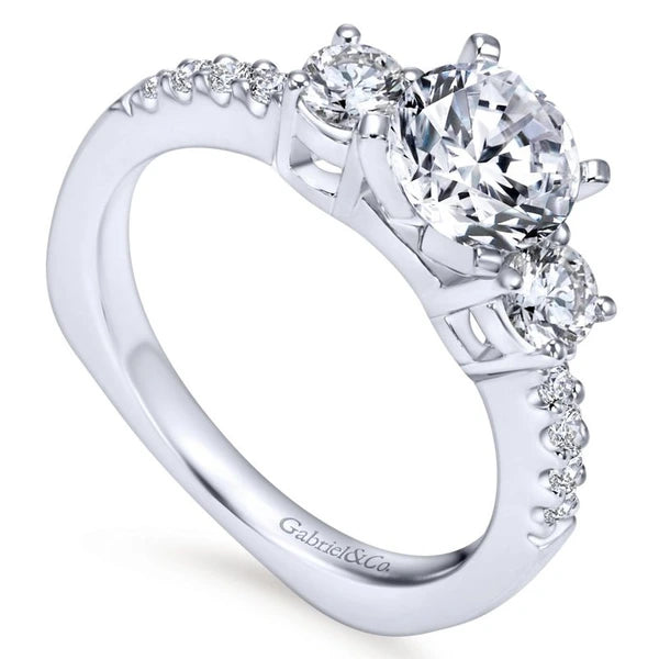 14K White Gold Round Three Stone Diamond Engagement Ring