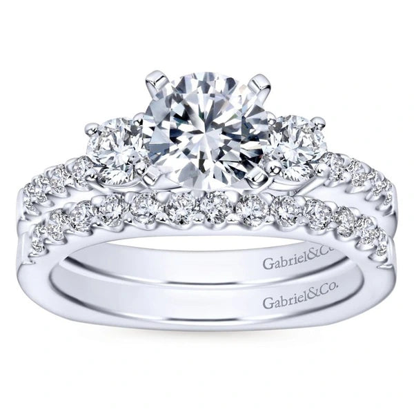 14K White Gold Round Three Stone Diamond Engagement Ring
