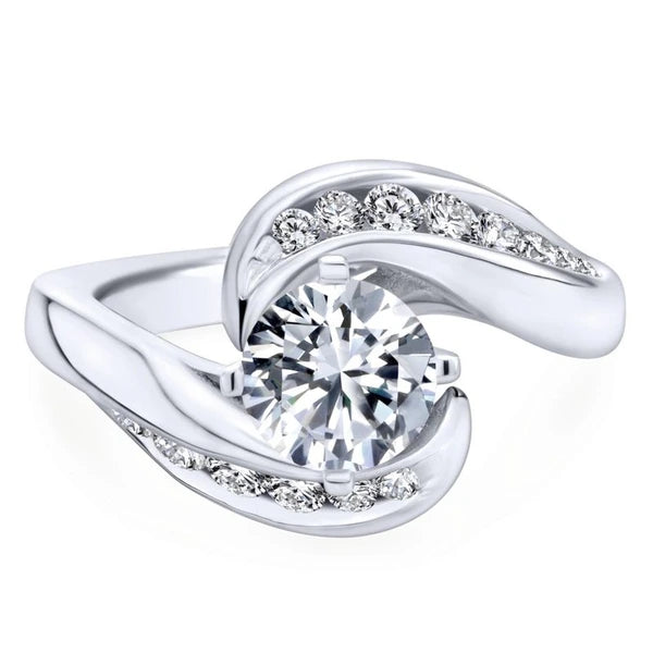 14K White Gold Round Bypass Diamond Engagement Ring