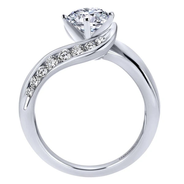 14K White Gold Round Bypass Diamond Engagement Ring
