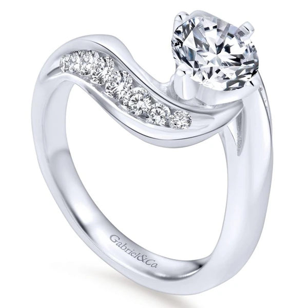14K White Gold Round Bypass Diamond Engagement Ring