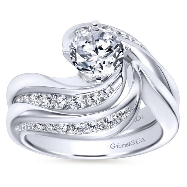 14K White Gold Round Bypass Diamond Engagement Ring