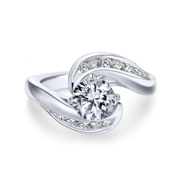 14K White Gold Round Bypass Diamond Engagement Ring