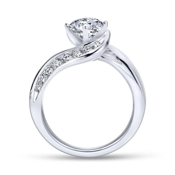 14K White Gold Round Bypass Diamond Engagement Ring