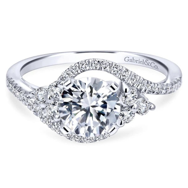 14K White Gold Round Three Stone Diamond Engagement Ring