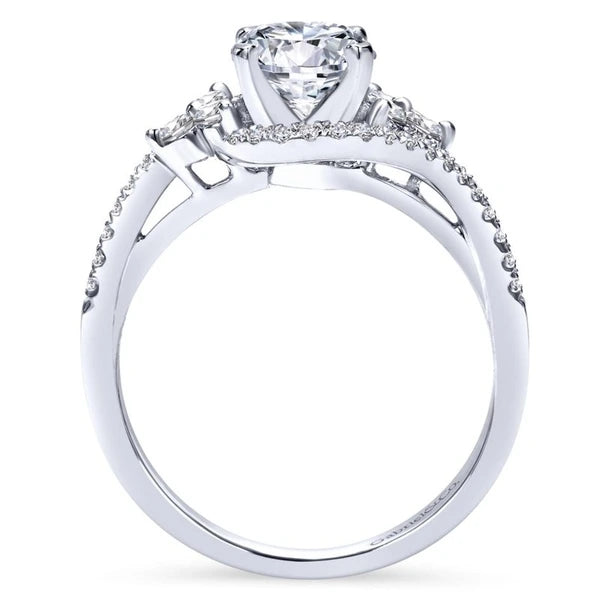 14K White Gold Round Three Stone Diamond Engagement Ring