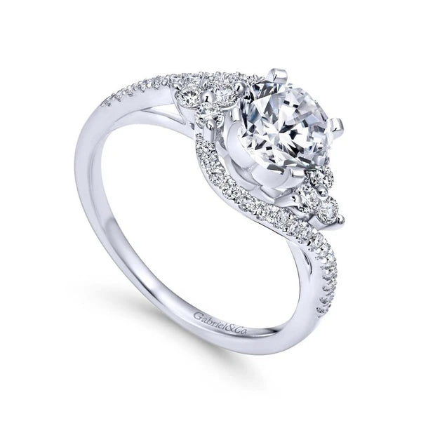 14K White Gold Round Three Stone Diamond Engagement Ring