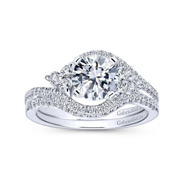14K White Gold Round Three Stone Diamond Engagement Ring
