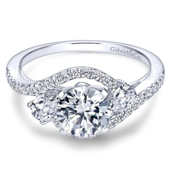 14K White Gold Round Three Stone Diamond Engagement Ring
