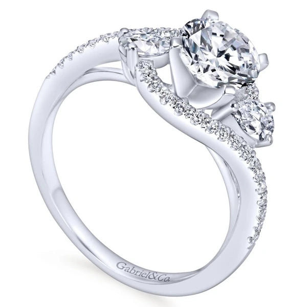 14K White Gold Round Three Stone Diamond Engagement Ring