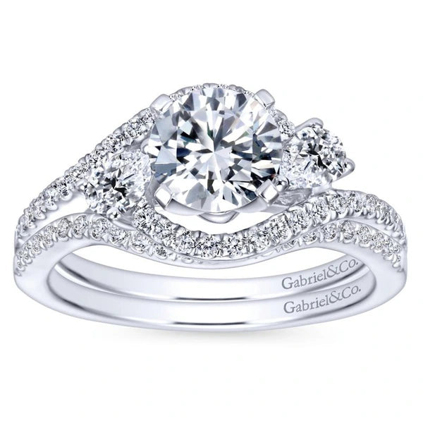 14K White Gold Round Three Stone Diamond Engagement Ring