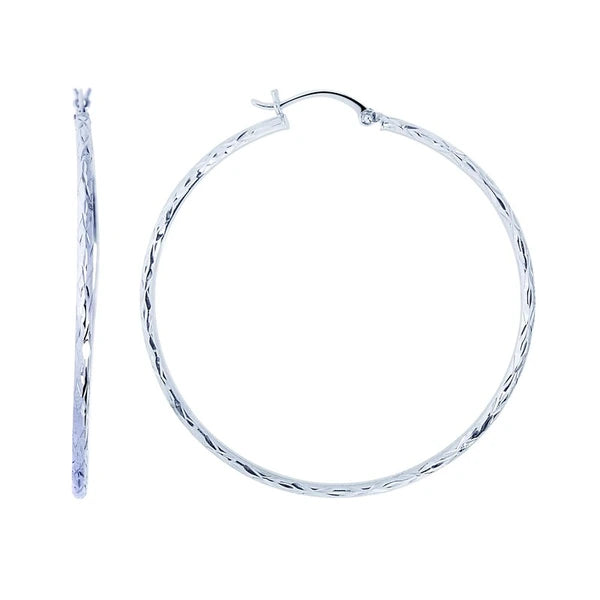 14K Gold 2mm Diamond Cut Hoop Earring