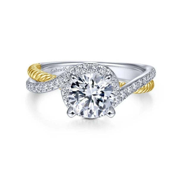 14K White-Yellow Gold Round Halo Diamond Engagement Ring
